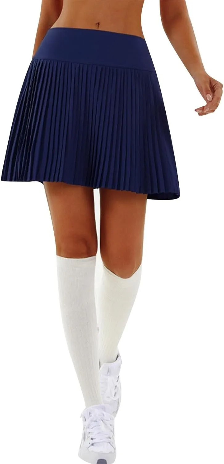 2 in 1 Tennis Skorts for Women Pleated Athletic Skirts with Shorts Pockets High Waist Running Workout Golf Skirt