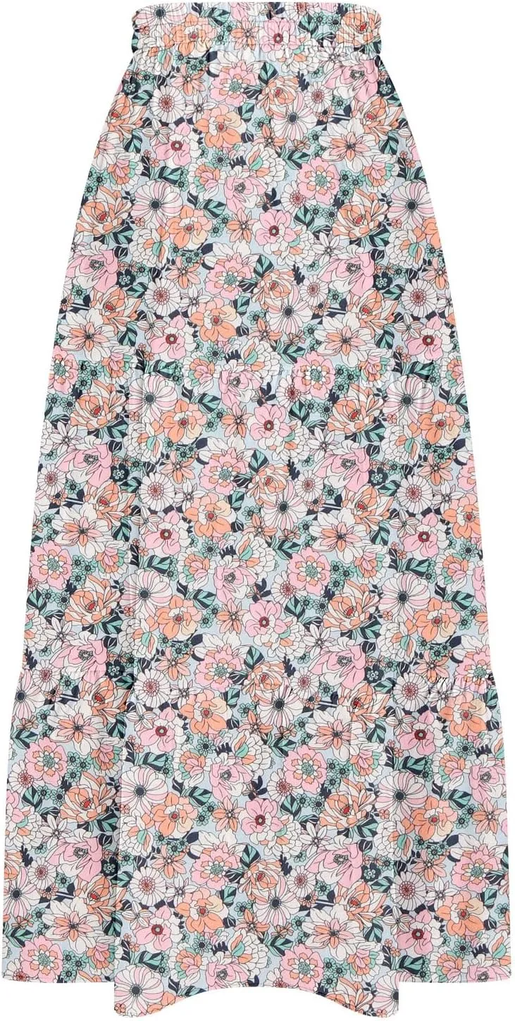 2025 Floral Skirts for Women Flowy Boho Summer Skirt Elastic Waist Bohemian Beach Maxi Skirt Resort Wear
