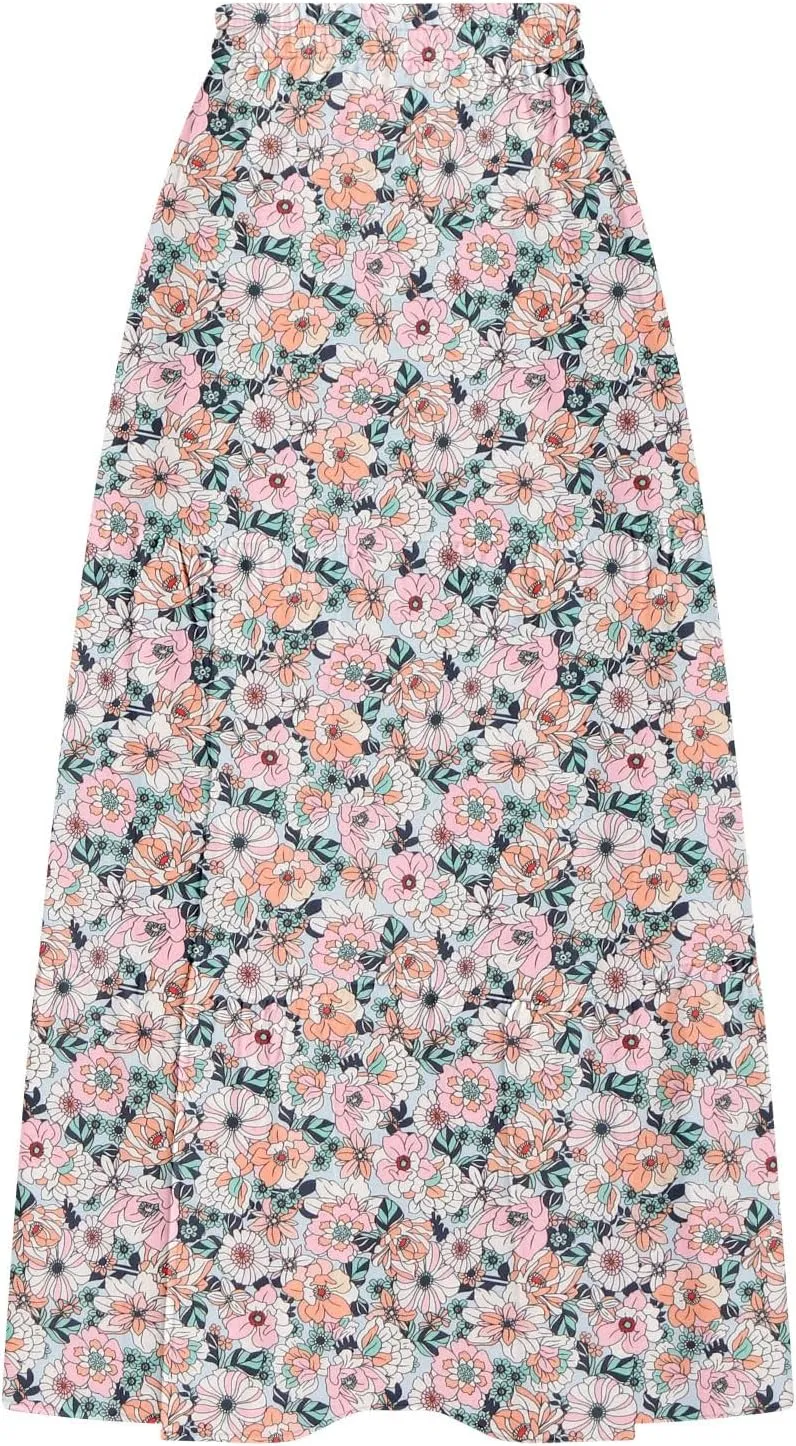 2025 Floral Skirts for Women Flowy Boho Summer Skirt Elastic Waist Bohemian Beach Maxi Skirt Resort Wear