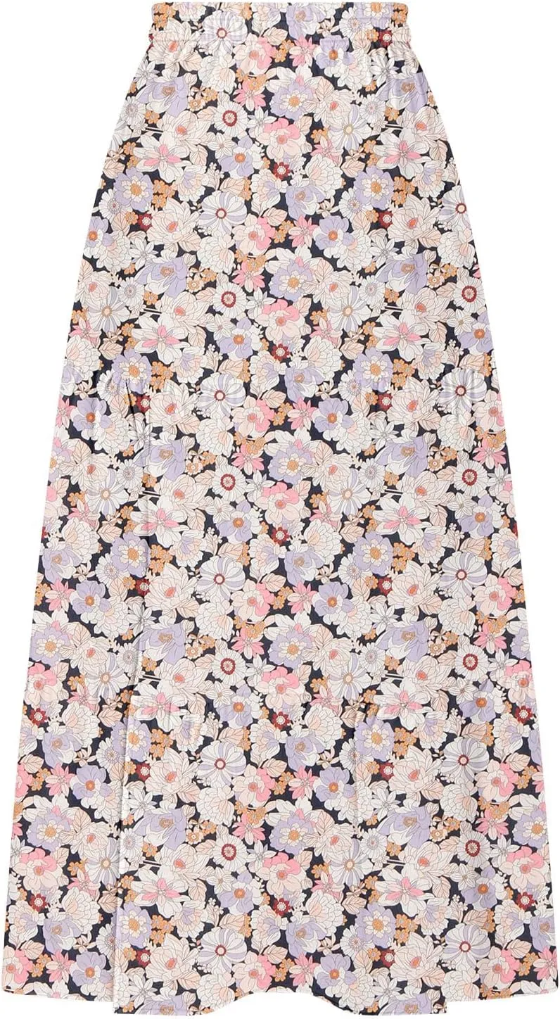 2025 Floral Skirts for Women Flowy Boho Summer Skirt Elastic Waist Bohemian Beach Maxi Skirt Resort Wear