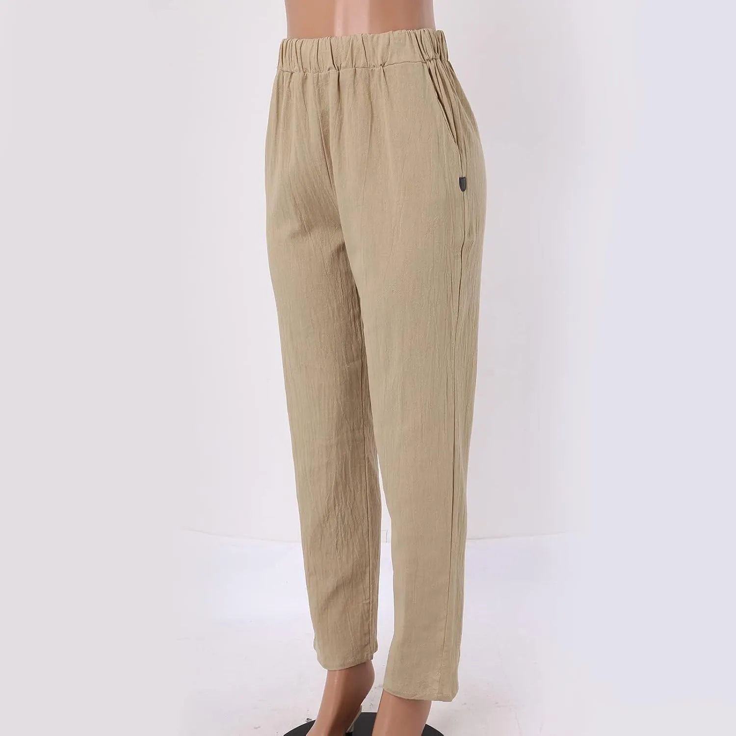 2025 Linen Pants for Women Summer High Waist Elastic Straight Leg Lounge Pant Casual Loose Lightweight Beach Trousers