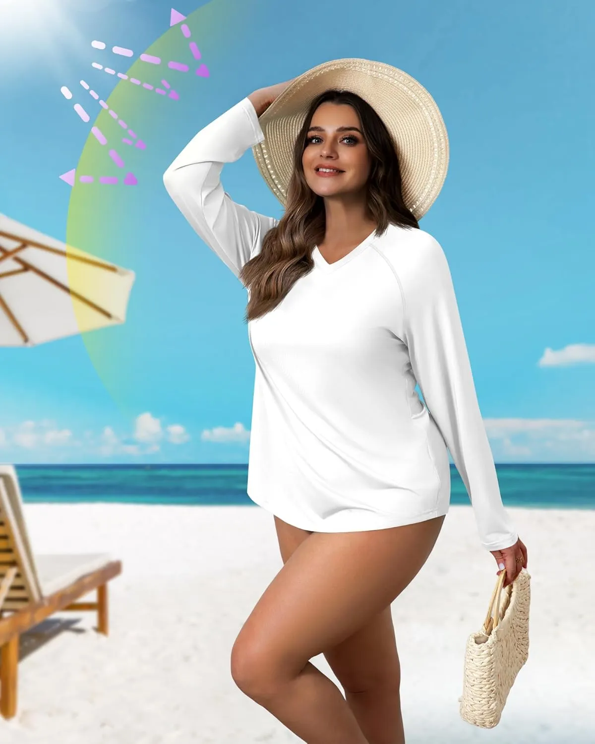 3 Pack Women's Plus Size Long Sleeve Rash Guards, UV Sun Protection Shirts Quick Dry V Neck Swim Tops Fishing Tee