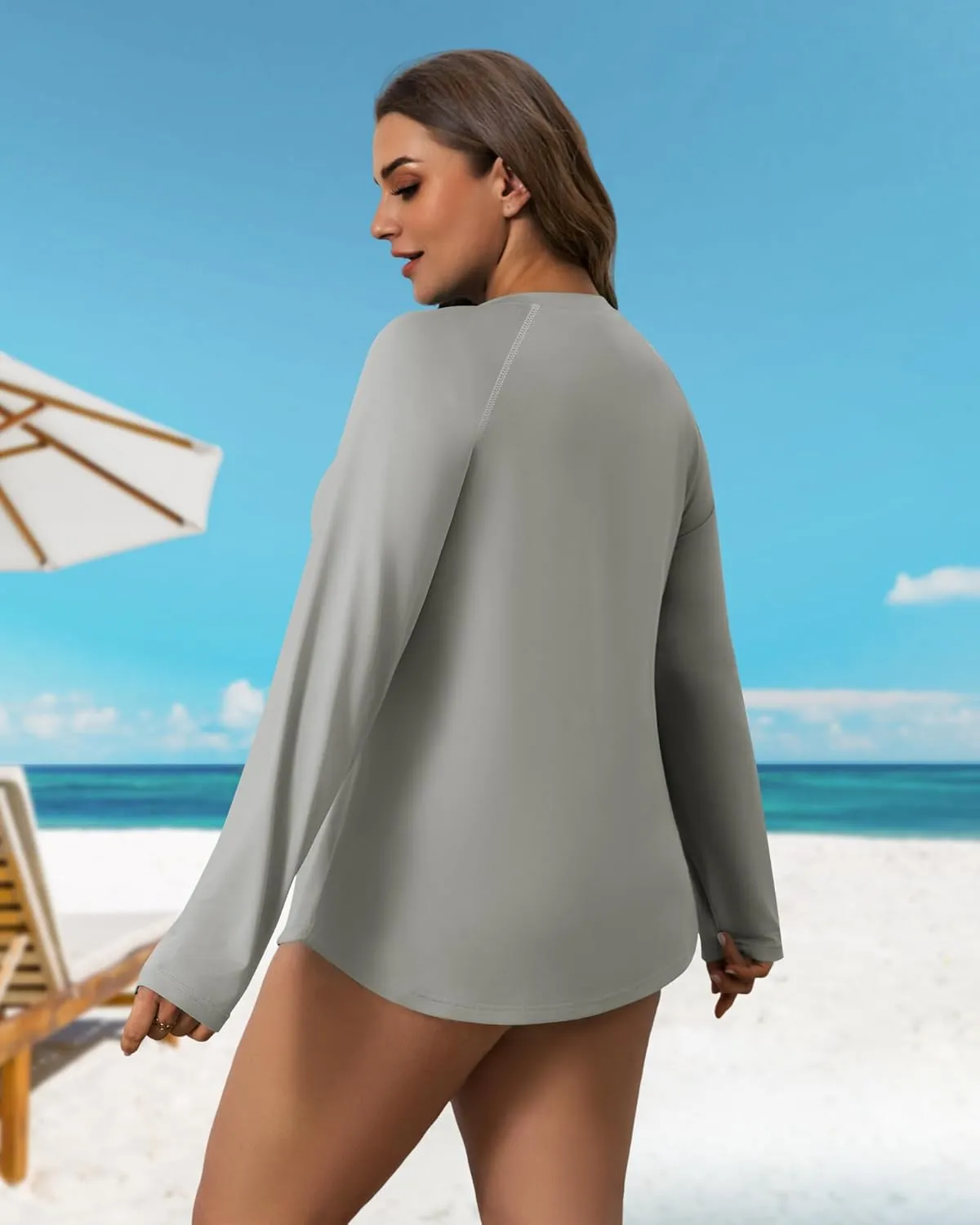 3 Pack Women's Plus Size Long Sleeve Rash Guards, UV Sun Protection Shirts Quick Dry V Neck Swim Tops Fishing Tee
