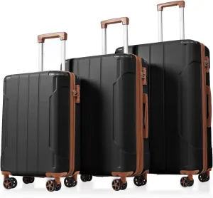 3-Piece Luggage Set for Travel, Expandable Hard Shell Design, Carry-On and Checked Sizes, Black Brown