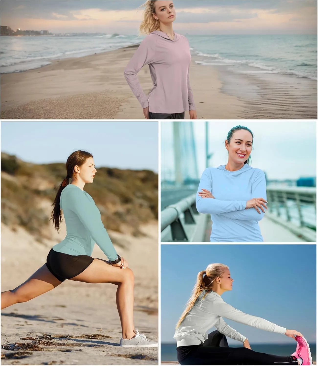 4 Pack Women's Sun Protection Hoodie UPF SPF Long Sleeve Hiking Fishing Athletic Shirts Lightweight Rash Guards
