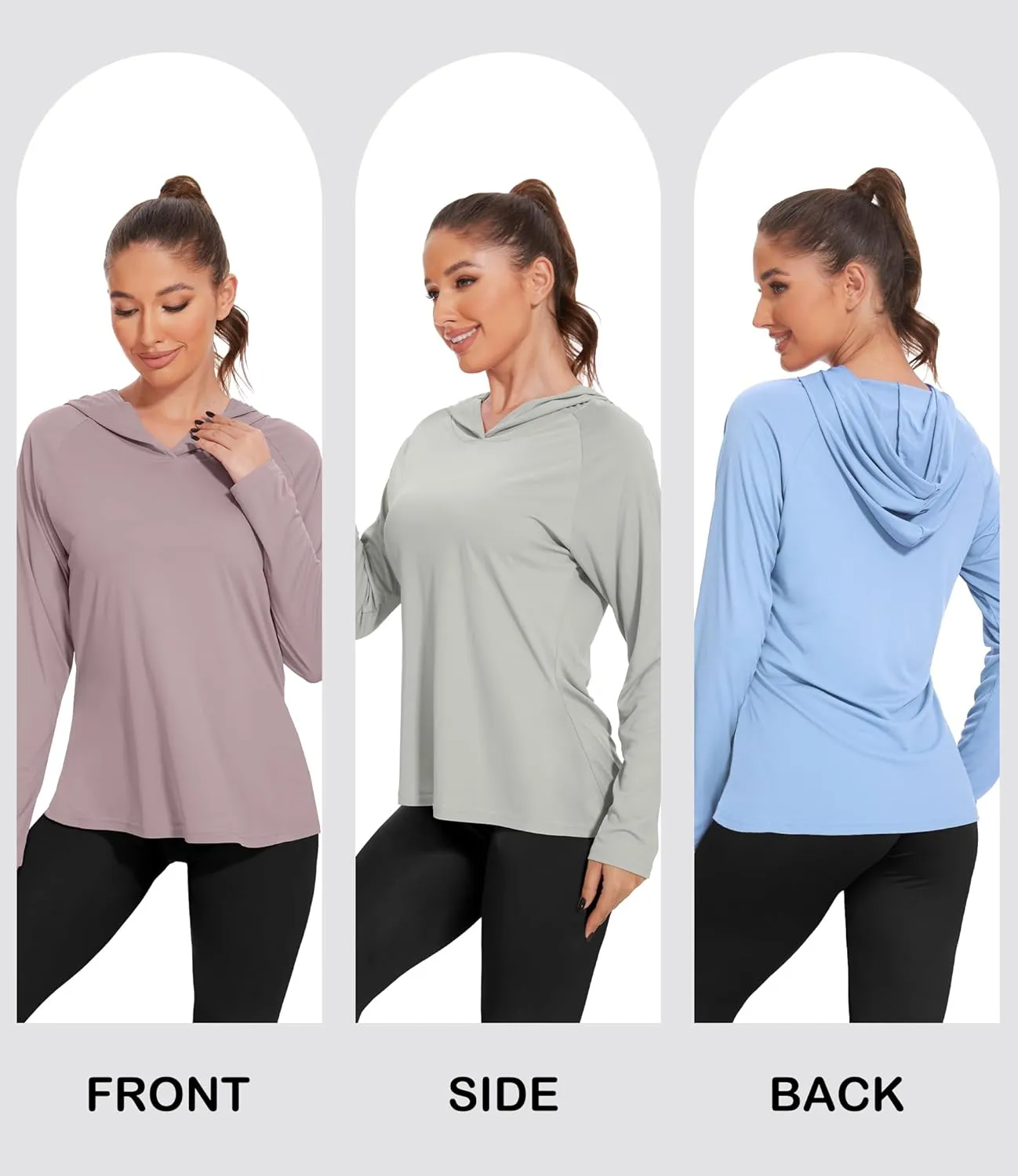 4 Pack Women's Sun Protection Hoodie UPF SPF Long Sleeve Hiking Fishing Athletic Shirts Lightweight Rash Guards