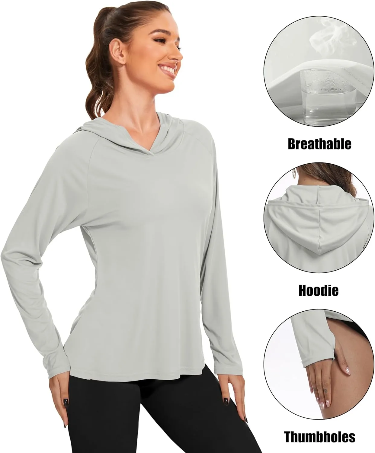 4 Pack Women's Sun Protection Hoodie UPF SPF Long Sleeve Hiking Fishing Athletic Shirts Lightweight Rash Guards