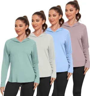 4 Pack Women's Sun Protection Hoodie UPF SPF Long Sleeve Hiking Fishing Athletic Shirts Lightweight Rash Guards