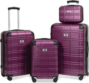 4-Piece ABS PC Luggage Set with Spinner Wheels, TSA Lock (12/20/24/28 Inches), Purple