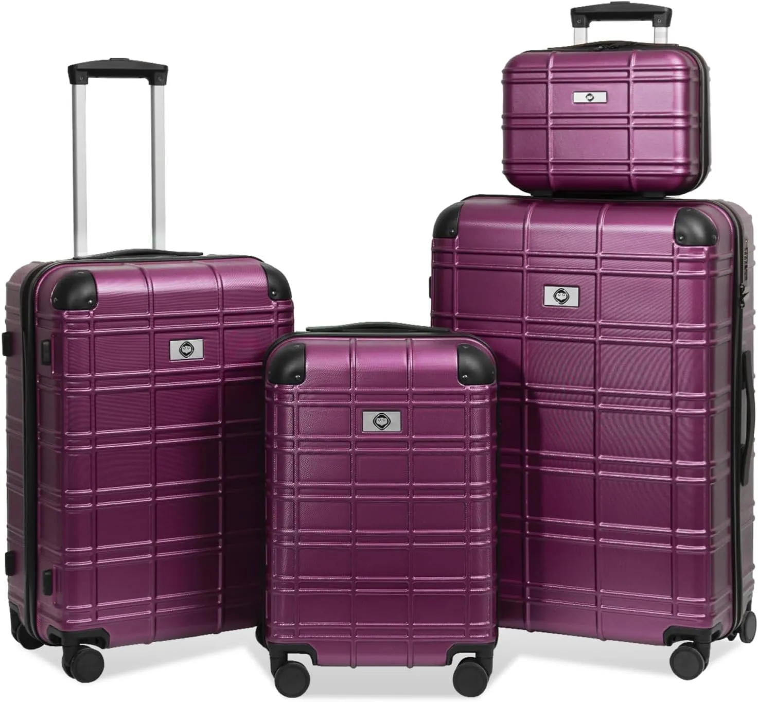 4-Piece ABS PC Luggage Set with Spinner Wheels, TSA Lock (12/20/24/28 Inches), Purple