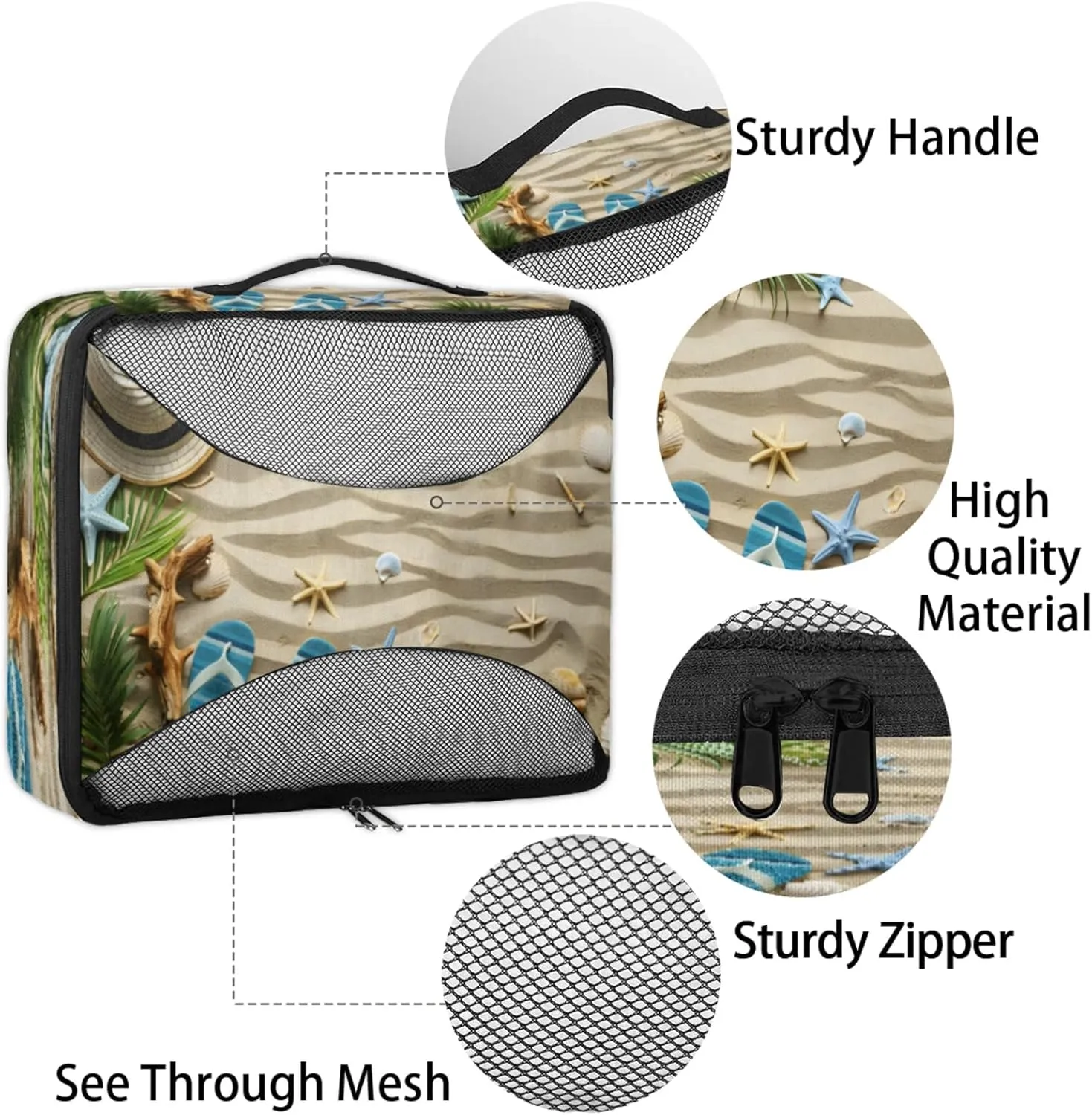 4 Set Packing Cubes for Travel, Coastal Nautical Beach Themed Packing Cubes for Women, Travel Luggage Packing Organizers, Packing Cube Set,