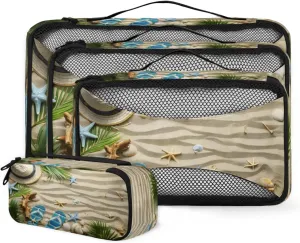 4 Set Packing Cubes for Travel, Coastal Nautical Beach Themed Packing Cubes for Women, Travel Luggage Packing Organizers, Packing Cube Set,