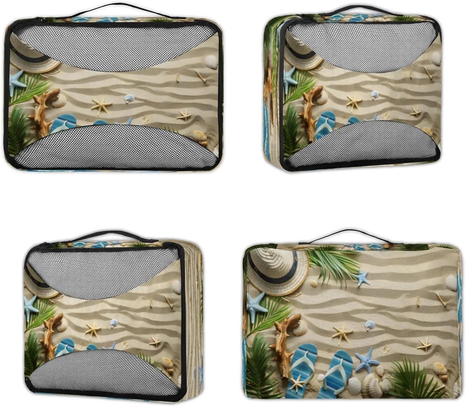 4 Set Packing Cubes for Travel, Coastal Nautical Beach Themed Packing Cubes for Women, Travel Luggage Packing Organizers, Packing Cube Set,