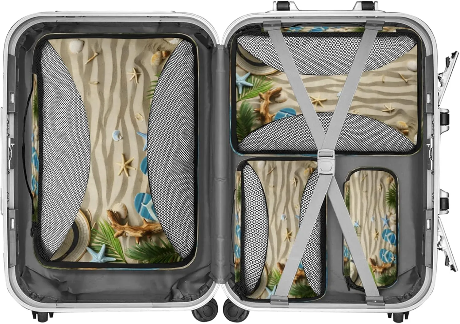 4 Set Packing Cubes for Travel, Coastal Nautical Beach Themed Packing Cubes for Women, Travel Luggage Packing Organizers, Packing Cube Set,