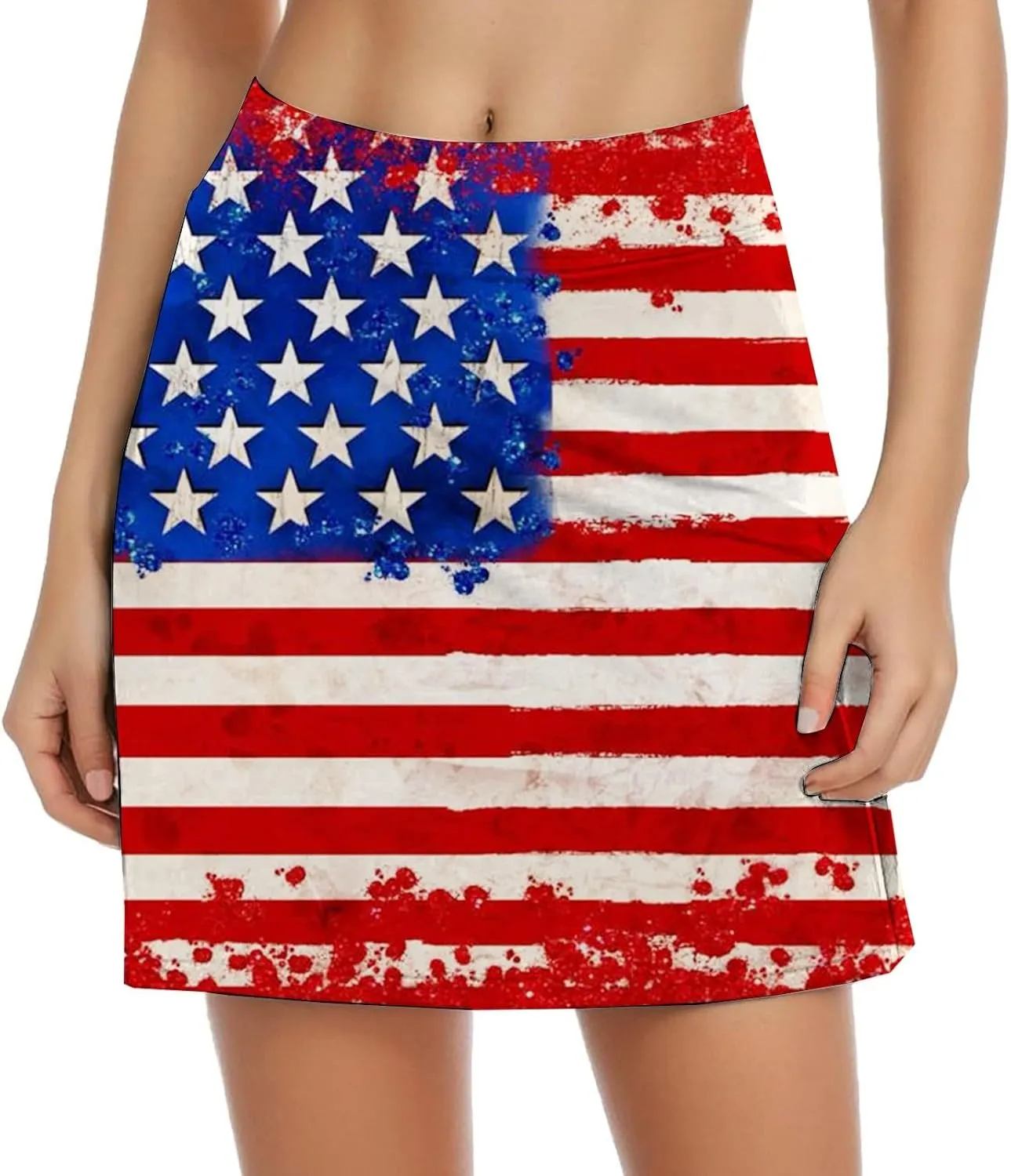 4th of July Skort Patriotic Skirts for Women merican Flag Tennis Skorts with High Waisted Flowy Summer Sport Skorts