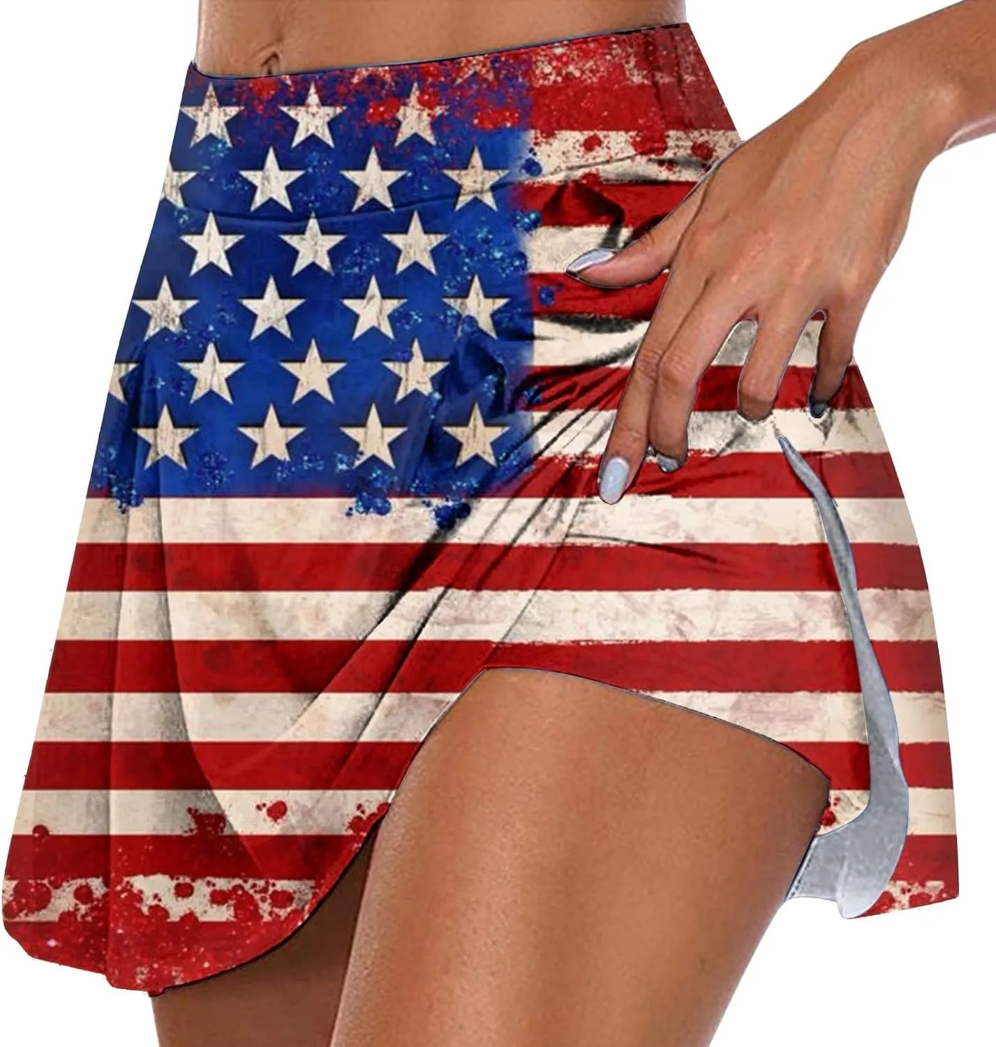 4th of July Skort Patriotic Skirts for Women merican Flag Tennis Skorts with High Waisted Flowy Summer Sport Skorts