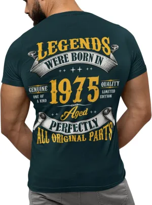 50th Birthday Shirt for Men, Legends were Born in 1975, Vintage 50 Years Old T-Shirt, Left Chest & Full Back Print