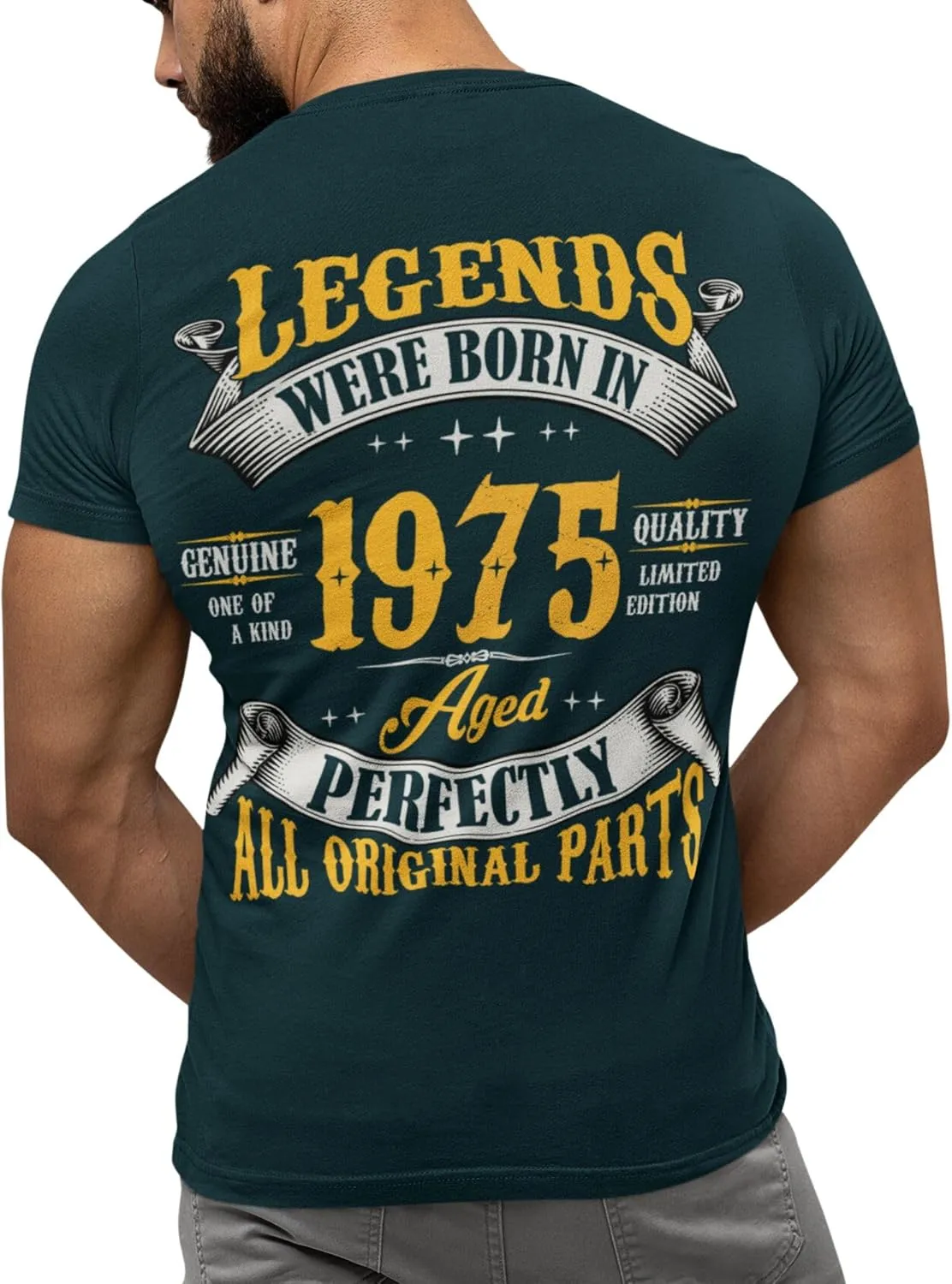 50th Birthday Shirt for Men, Legends were Born in 1975, Vintage 50 Years Old T-Shirt, Left Chest & Full Back Print