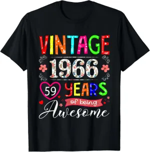 59 Year Old Vintage 1966 Floral 59th Birthday Girl Women T-Shirt