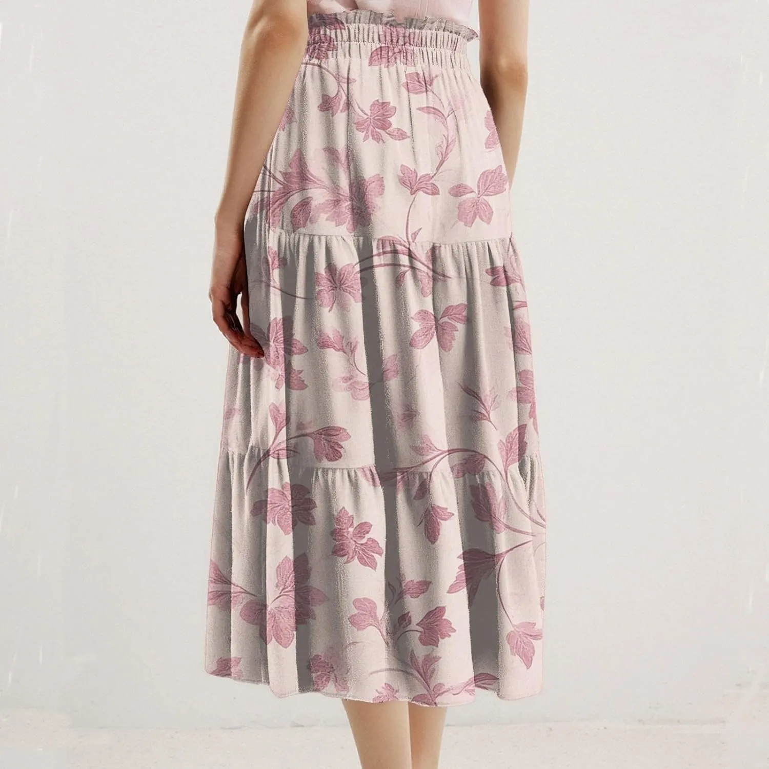 ADHOWBEW Floral Maxi Skirt for Women Trendy Flowy Sexy Elastic Waist High Waist Cotton Bohemian Skirts