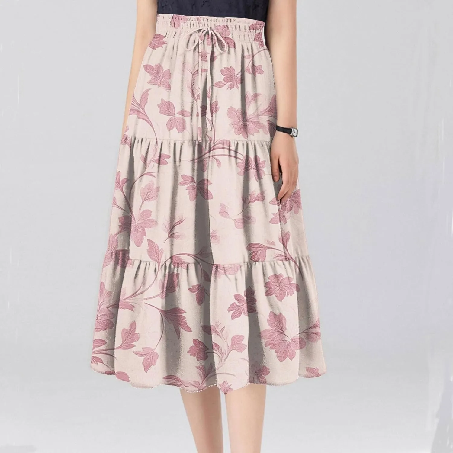 ADHOWBEW Floral Maxi Skirt for Women Trendy Flowy Sexy Elastic Waist High Waist Cotton Bohemian Skirts