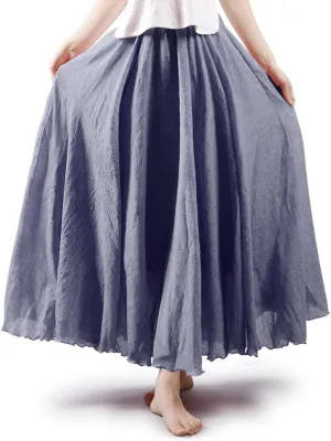 Aeslech Women's Bohemian Elastic Waist A Line Long Maxi Cotton Linen Skirt