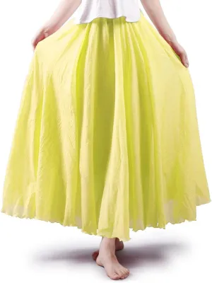 Aeslech Women's Bohemian Elastic Waist A Line Long Maxi Cotton Linen Skirt