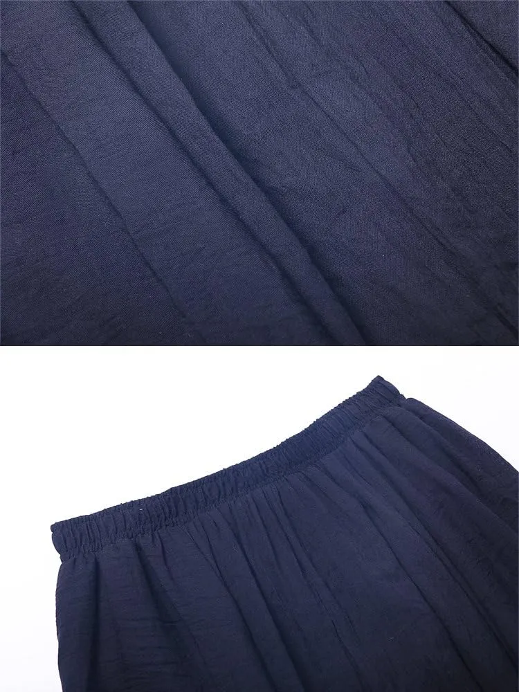 Aeslech Women's Bohemian Elastic Waist A Line Long Maxi Cotton Linen Skirt