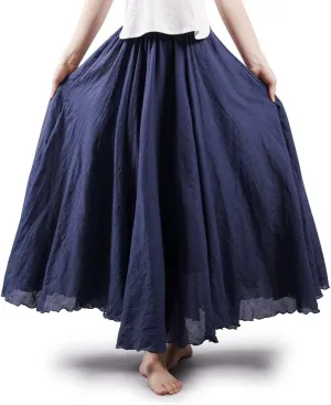 Aeslech Women's Bohemian Elastic Waist A Line Long Maxi Cotton Linen Skirt