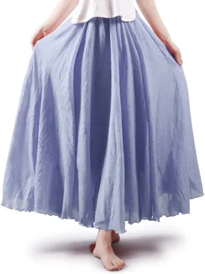 Aeslech Women's Bohemian Elastic Waist A Line Long Maxi Cotton Linen Skirt