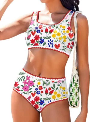 AI'MAGE Women's Bikini Sets High Waisted Two Piece Swimsuits 2025 Scoop Neck Sporty Bathing Suits S-XXL