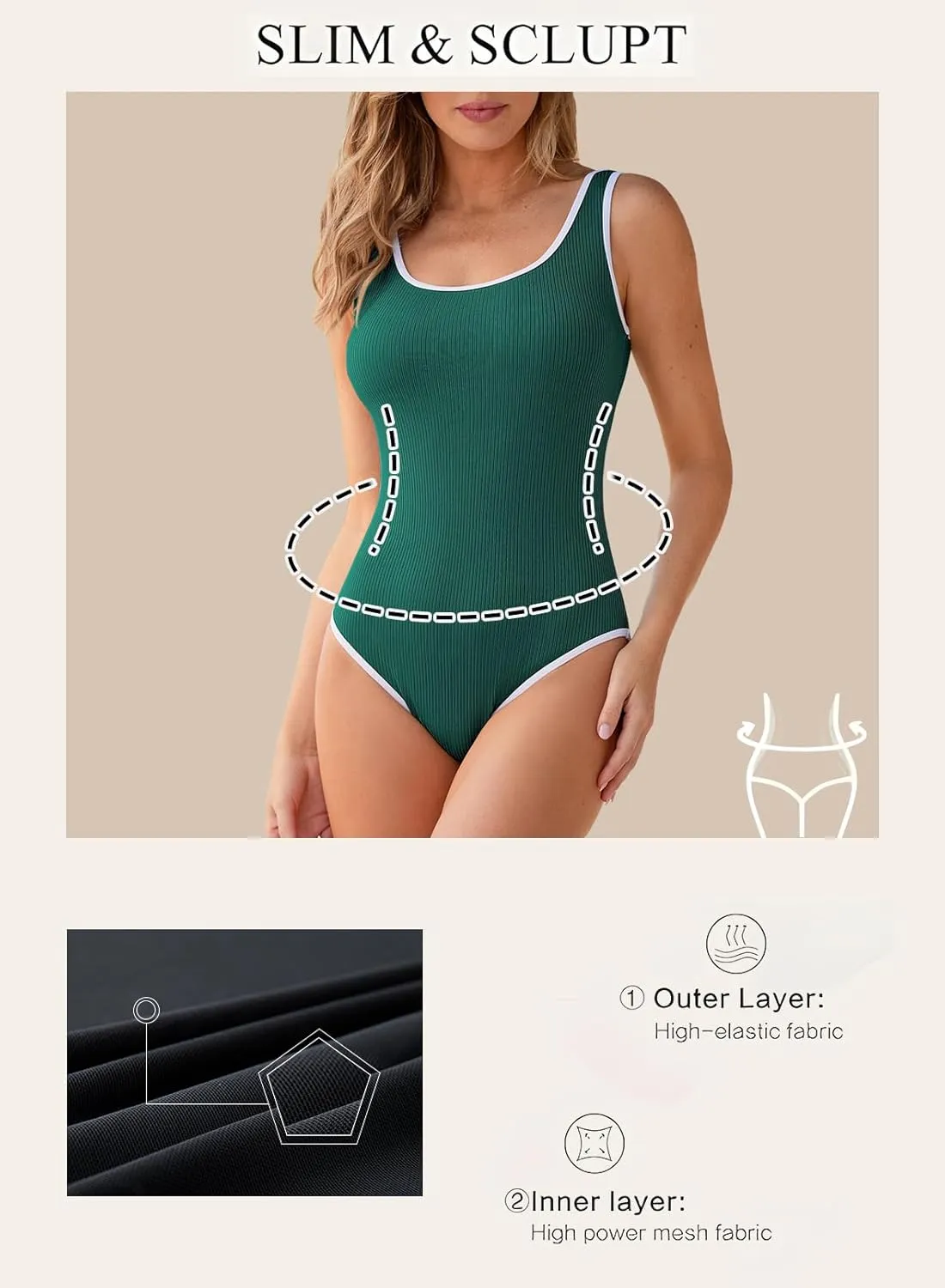 Aleumdr Slimming One Piece Swimsuit for Women Ribbed High Cut Bathing Suit Color Block Sporty Swimwear 2025