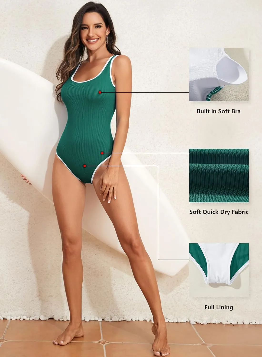 Aleumdr Slimming One Piece Swimsuit for Women Ribbed High Cut Bathing Suit Color Block Sporty Swimwear 2025