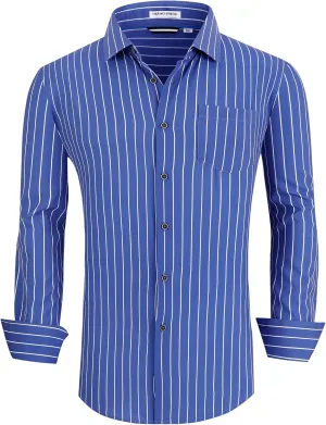 Alex Vando Mens Button Down Shirts Wrinkle Free 4-Way Stretch Print Business Casual Shirt
