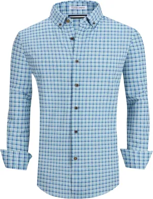 Alex Vando Mens Button Down Shirts Wrinkle Free 4-Way Stretch Print Business Casual Shirt,Green/White,4XL