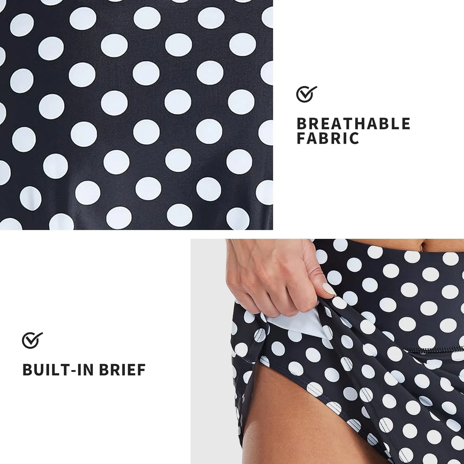 ALove Womens High Waisted Split Swim Skirt Sporty Drawstring Skirted Swim Bottom with Built-in Panty