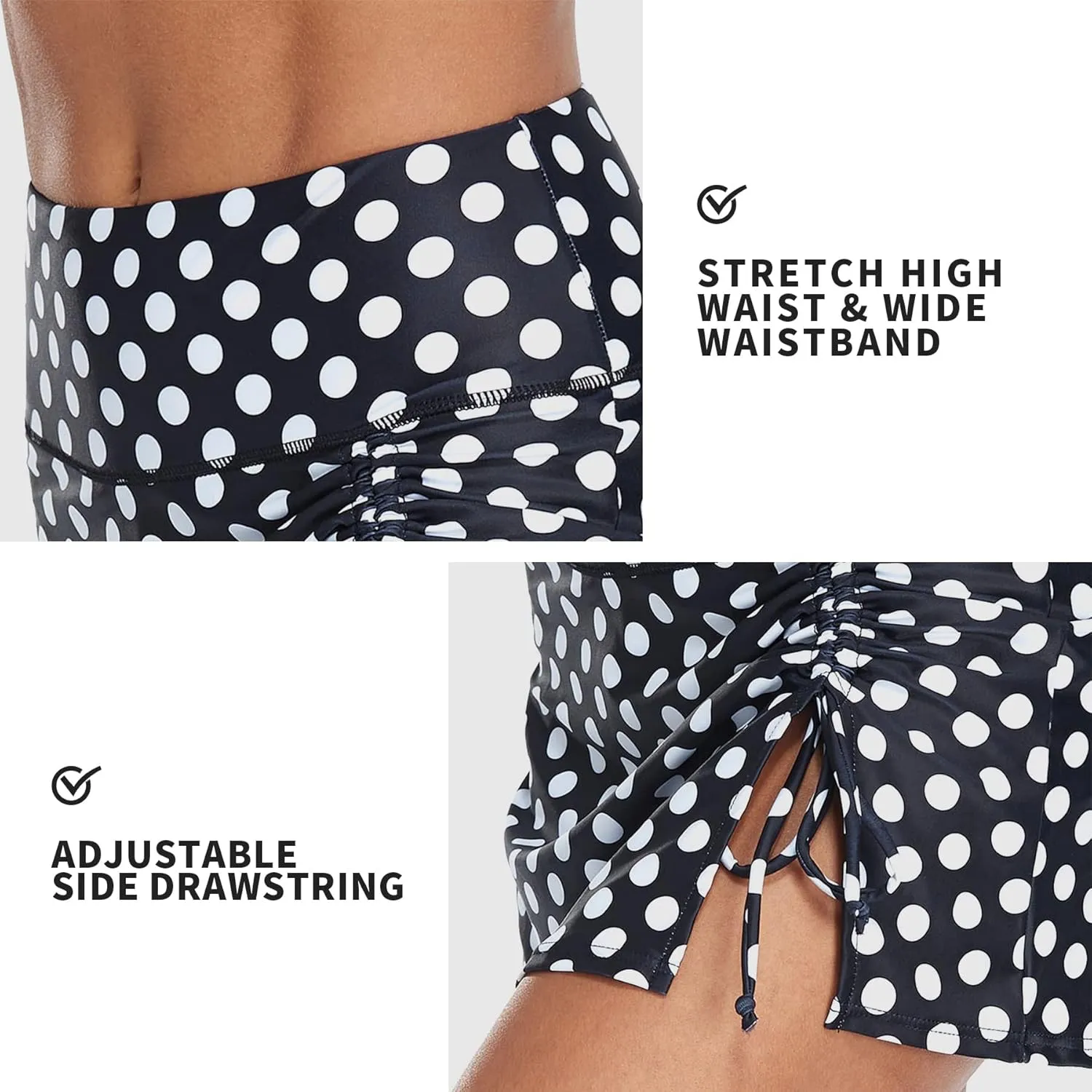 ALove Womens High Waisted Split Swim Skirt Sporty Drawstring Skirted Swim Bottom with Built-in Panty