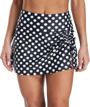 ALove Womens High Waisted Split Swim Skirt Sporty Drawstring Skirted Swim Bottom with Built-in Panty