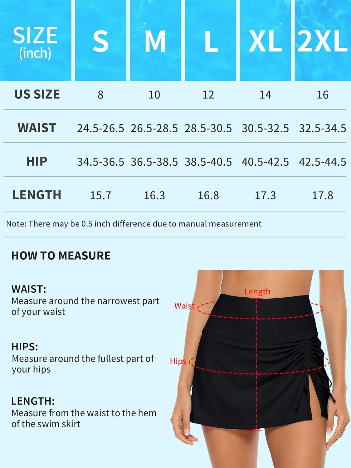ALove Womens High Waisted Split Swim Skirt Sporty Drawstring Skirted Swim Bottom with Built-in Panty