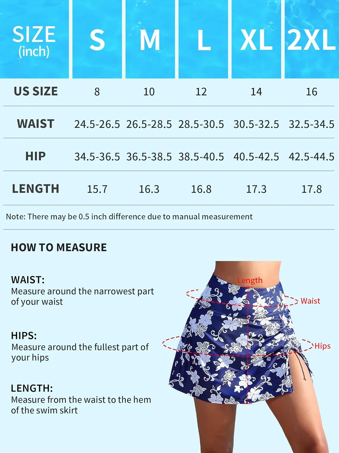 ALove Womens High Waisted Split Swim Skirt Sporty Drawstring Skirted Swim Bottom with Built-in Panty