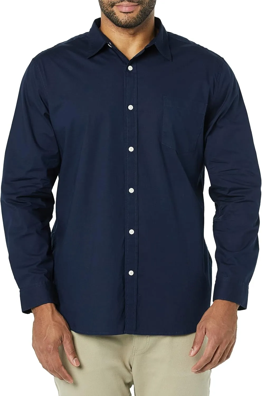 Amazon Essentials Men's Long-Sleeve Slim-Fit Stretch Poplin Shirt