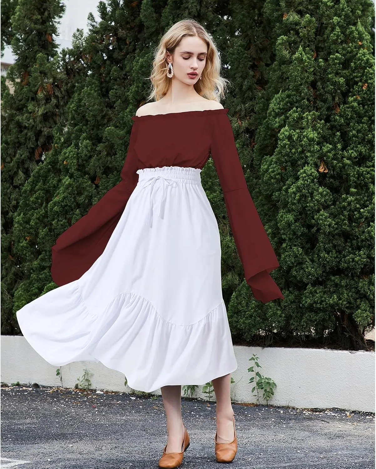 American Trends Maxi Skirts for Women Renaissance Skirt Medieval Womens Long Skirts Flowy Bohemian Pirate Skirts with Pockets