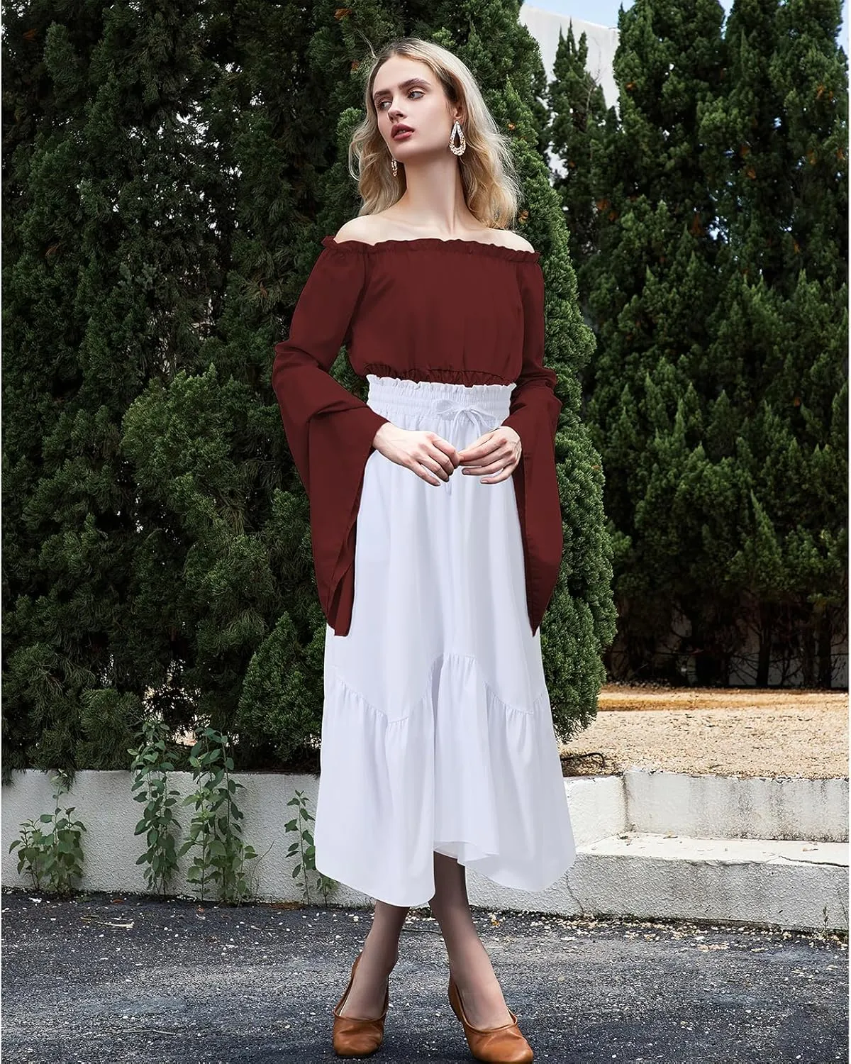American Trends Maxi Skirts for Women Renaissance Skirt Medieval Womens Long Skirts Flowy Bohemian Pirate Skirts with Pockets