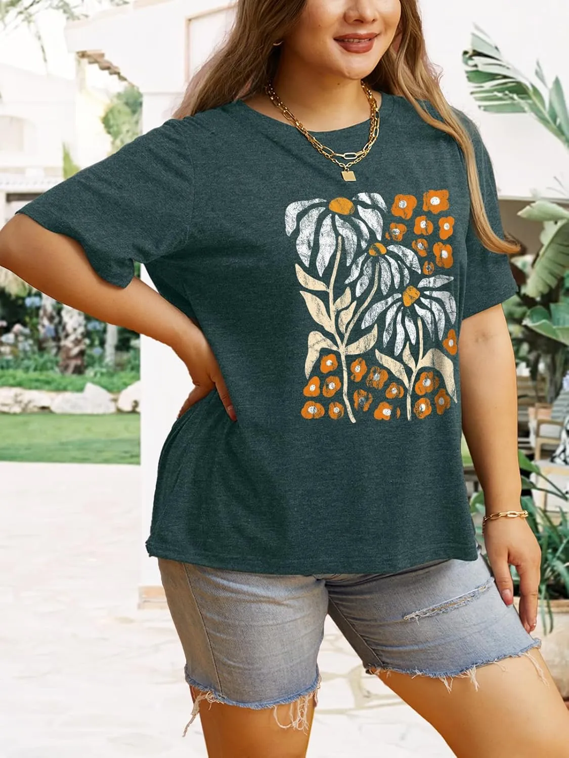 Anbech Women Plus Size Tops Cute Kindness Graphic Be Kind Tees Wildflowers Print Teacher Tops