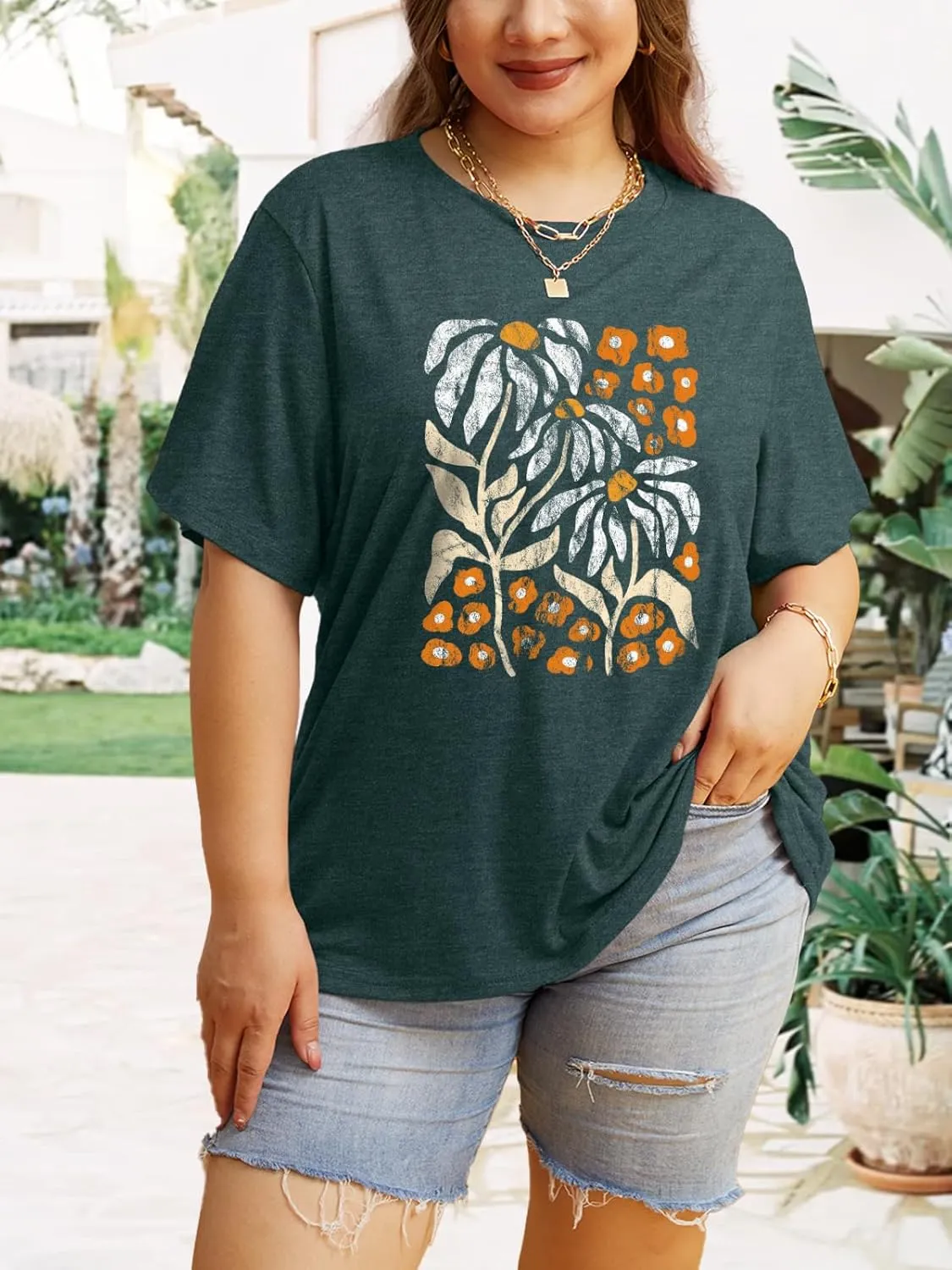 Anbech Women Plus Size Tops Cute Kindness Graphic Be Kind Tees Wildflowers Print Teacher Tops
