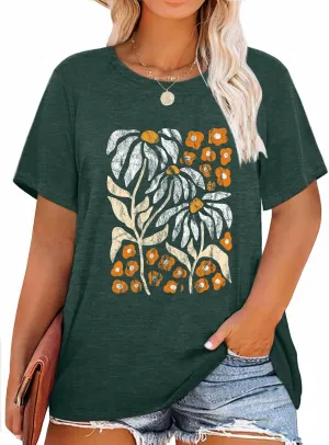 Anbech Women Plus Size Tops Cute Kindness Graphic Be Kind Tees Wildflowers Print Teacher Tops