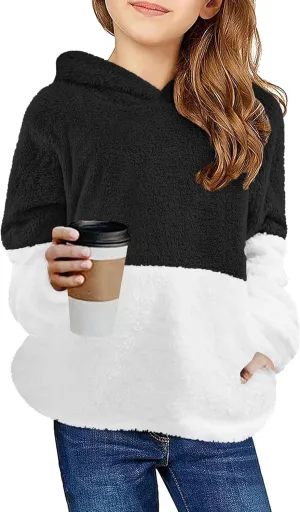 Arshiner Girls Fuzzy Fleece Hoodies Casual Sweatshirt Sherpa Pullover with Kangaroo Pockets