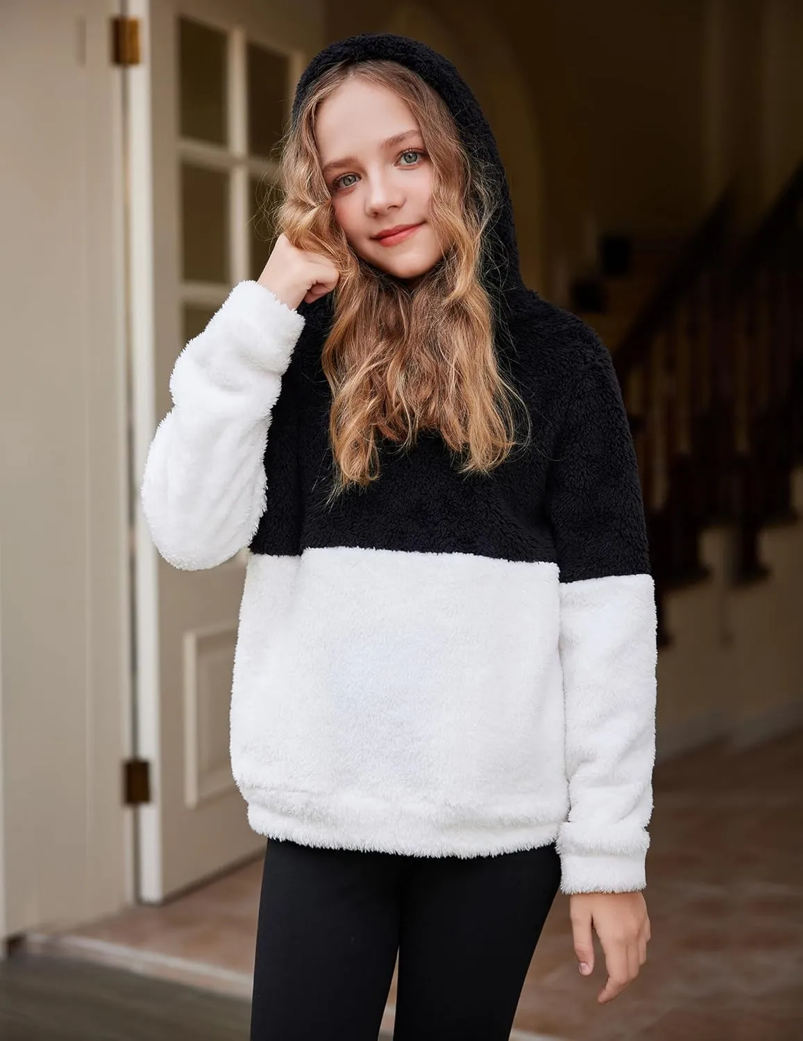 Arshiner Girls Fuzzy Fleece Hoodies Casual Sweatshirt Sherpa Pullover with Kangaroo Pockets