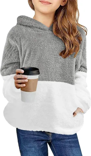 Arshiner Girls Fuzzy Fleece Hoodies Casual Sweatshirt Sherpa Pullover with Kangaroo Pockets
