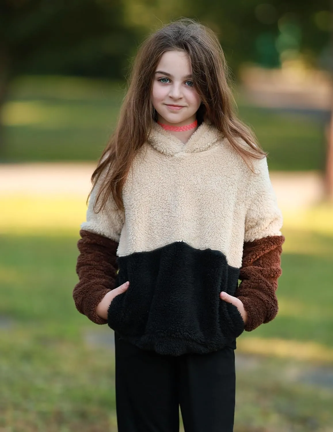 Arshiner Girls Fuzzy Fleece Hoodies Casual Sweatshirt Sherpa Pullover with Kangaroo Pockets